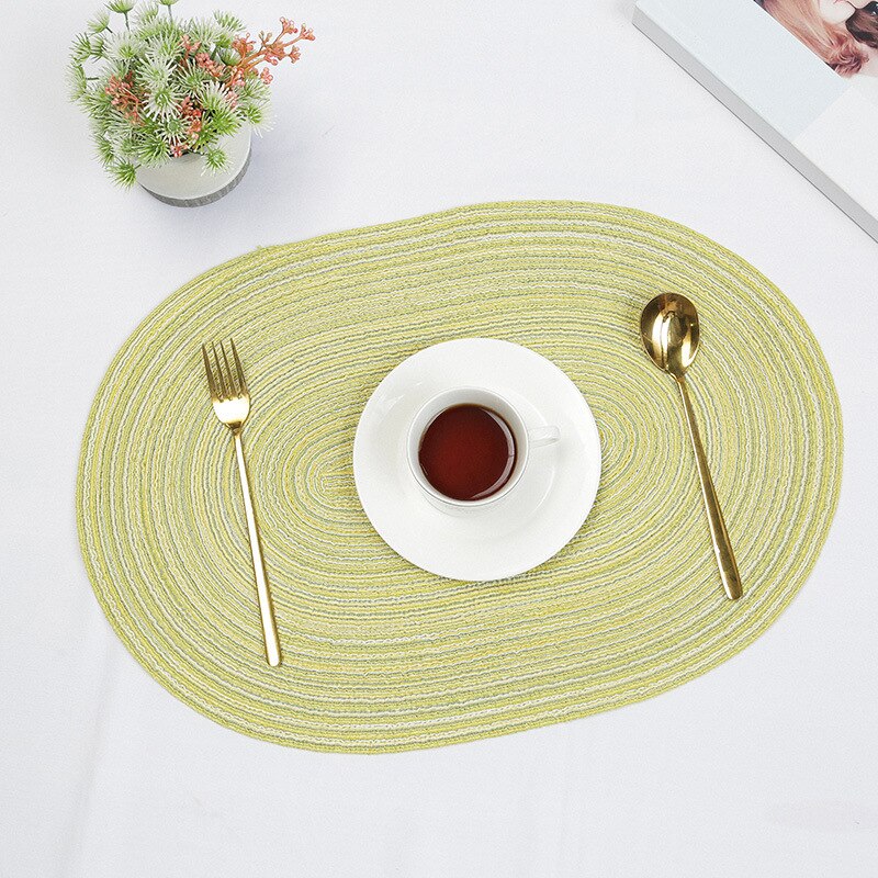 Inyahome Round Oval Placemats for Dining Table Set of 6 Farmhouse Dining Table Outdoor Placemat for Patio Table Boho Kitchen Acc: CO mint / 35x50cm 1pcs