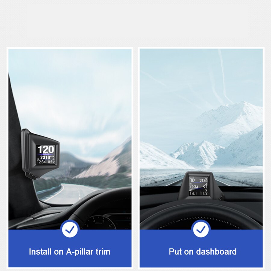 HUD GADGET OBD2+GPS Head Up Display On-board Computer A-pillar trim Install RPM Turbo Pressure Oil & Water Temp GPS Speedometer