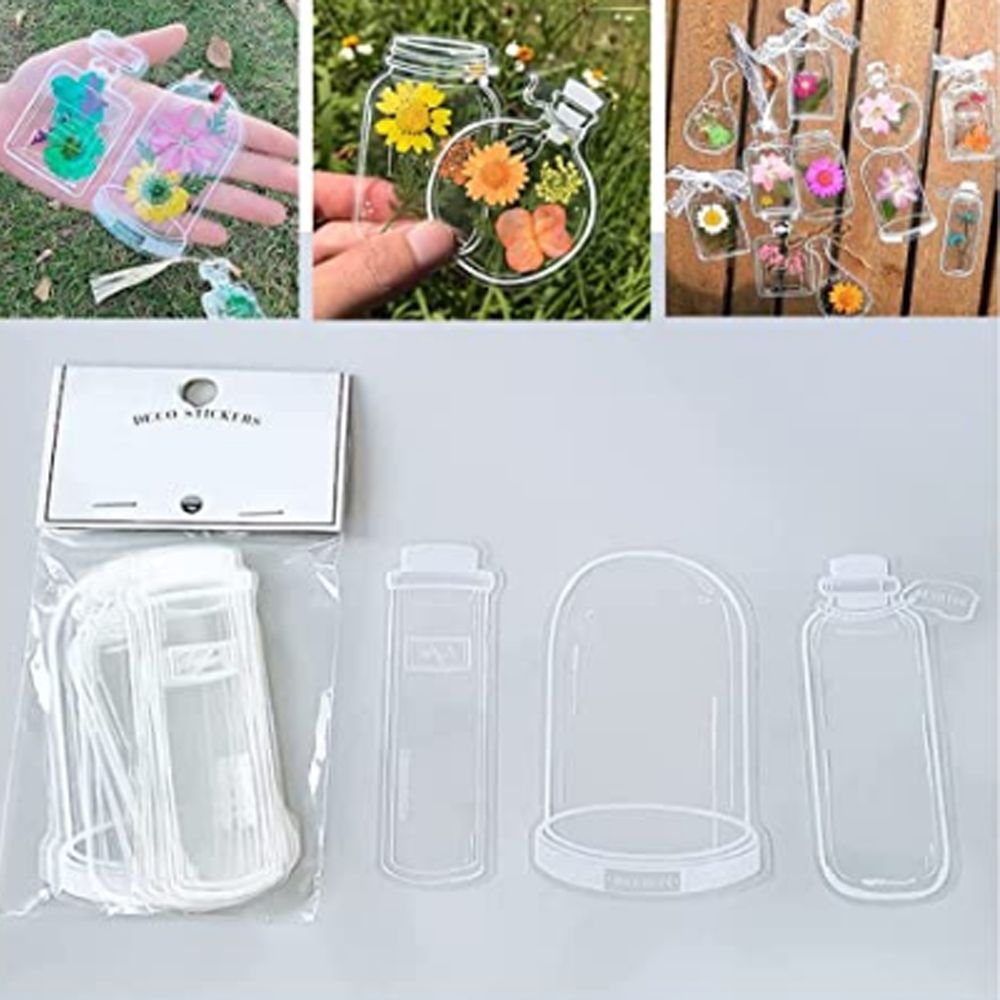 Marcapáginas de flores prensadas con patrón de botella de deseos, marcapáginas de flores secas transparentes, marcapáginas de página de flores: BLANCO