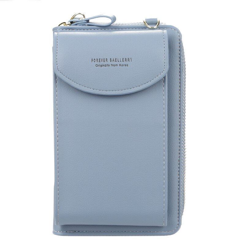 Women Wallet Brand Cell Phone Wallet Big Card Holders Wallet Handbag Purse Clutch Messenger Shoulder Straps Bag: Sky blue