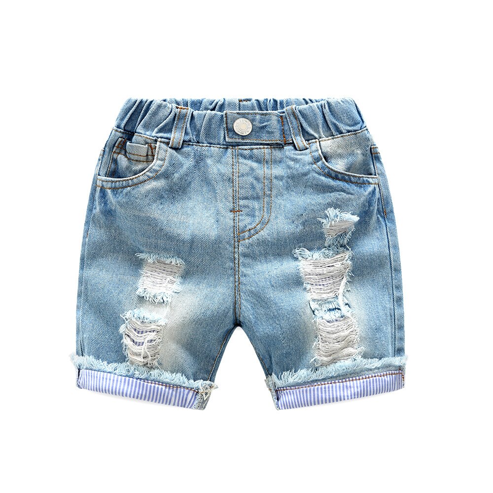 Børne bukser til baby dreng bukser børn sommer tøj drenge løs denim flået jeans shorts solide holestoddlers