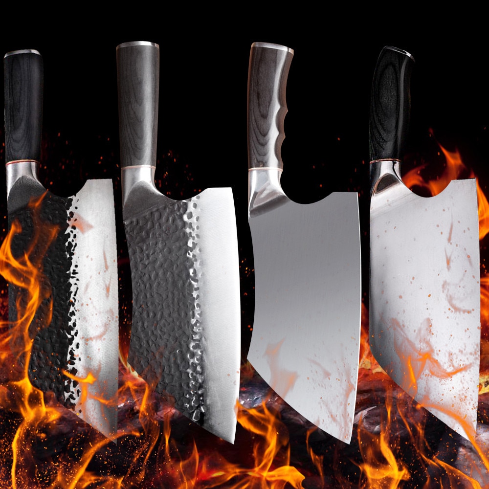 Chinese Gesmeed Butcher Keukenmes Set Servisch Kiritsuke Chef Mes High-Carbon Bekleed Staal Cleaver Fileren Vleesmes