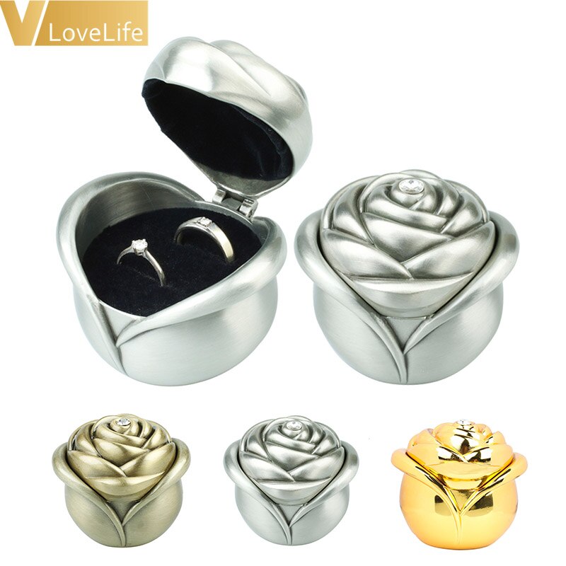 1x rose ring box mr & mrs bryllup engagement øreringe form sølv / kobber / guld armbånd skønhed smykker æske holder romantisk