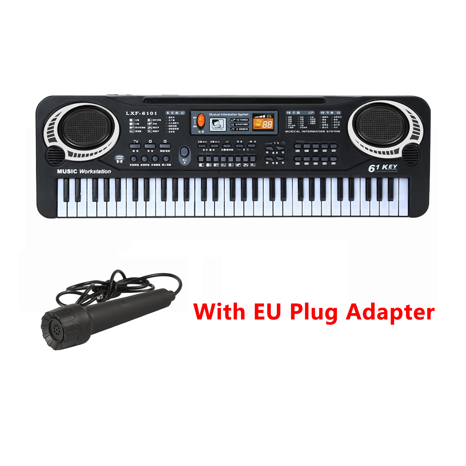 61 Keys Digital Music Electronic Piano Keyboard Piano Kids Multifunctional Electric Piano with Microphone Function for Beginners: Type B EU plug