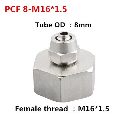 1PCS Internal Thread Straight Through Copper Material Pneumatic Screw PCF Quick Connectors Fitting Gas Hose One Touch Push Into: 8-M16x1.5