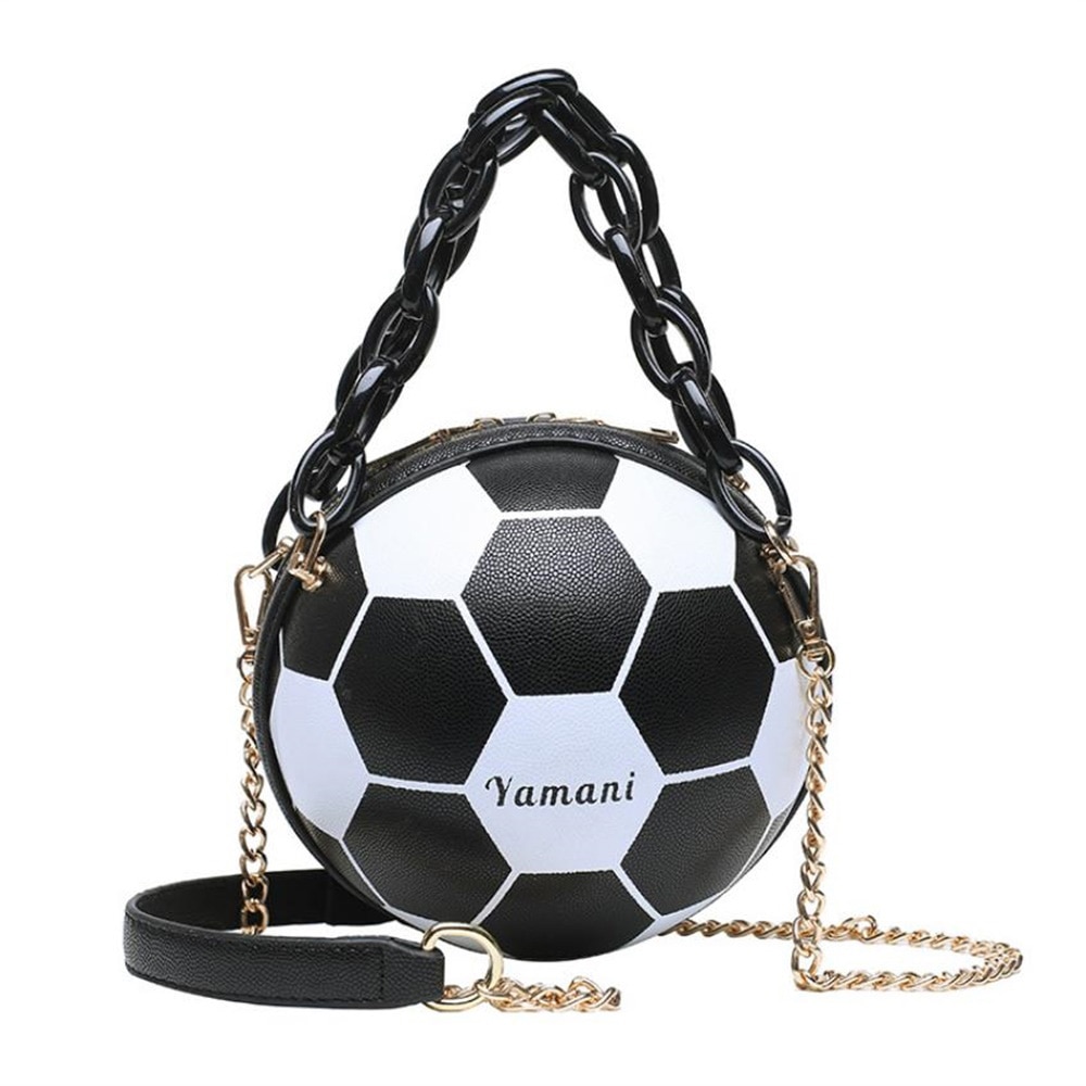 Round Handbags PU Leather Teenagers Women Zipper Shoulder Bag Football Basketball Shape Funny Messenger Bag: 7