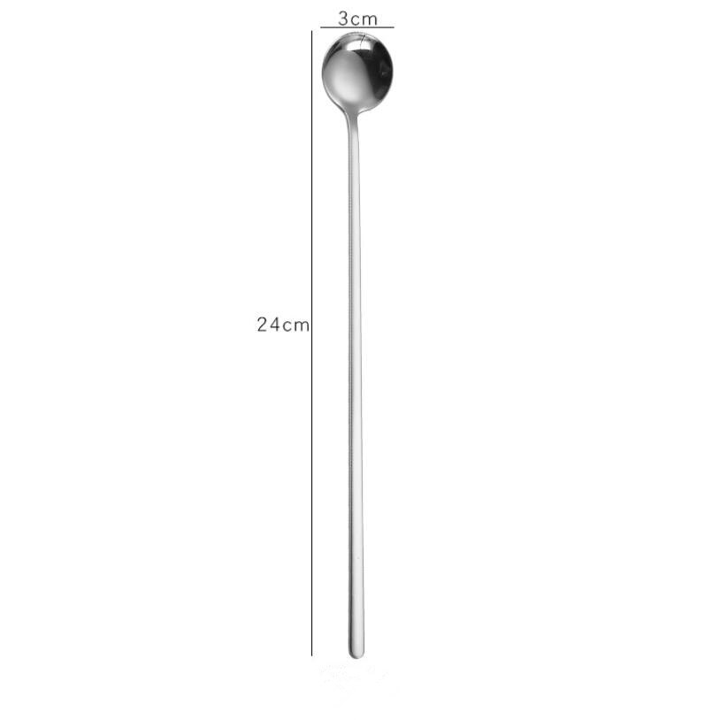 Long Handle Small Coffee Spoon Smoothie Ice Mixing Scoop 304 Stainless Steel Milk Tea Bar Spoon: 01 Silver