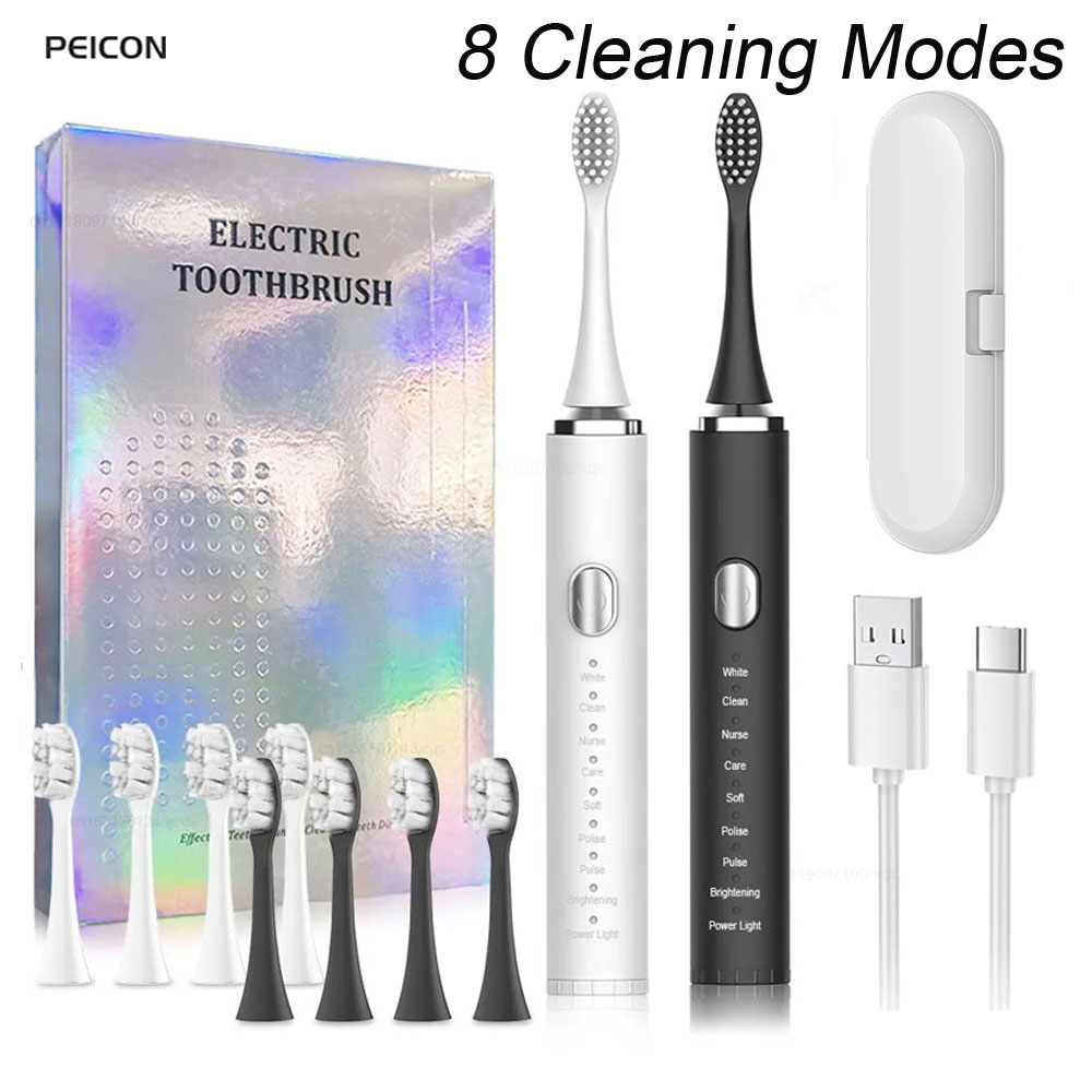 Elektrische Zahnbürste, Zahnaufhellung, Vibration, Schallzahnbürste, USB wiederaufladbar, 8 Reinigungsmodi, tragbare elektrische Zahnbürste