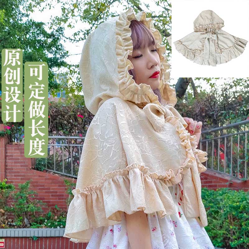 Lolita retro palace lace cape lolita hooded outer shawl jacket female victorian shirt loose gothic lolita top loli cos lolita
