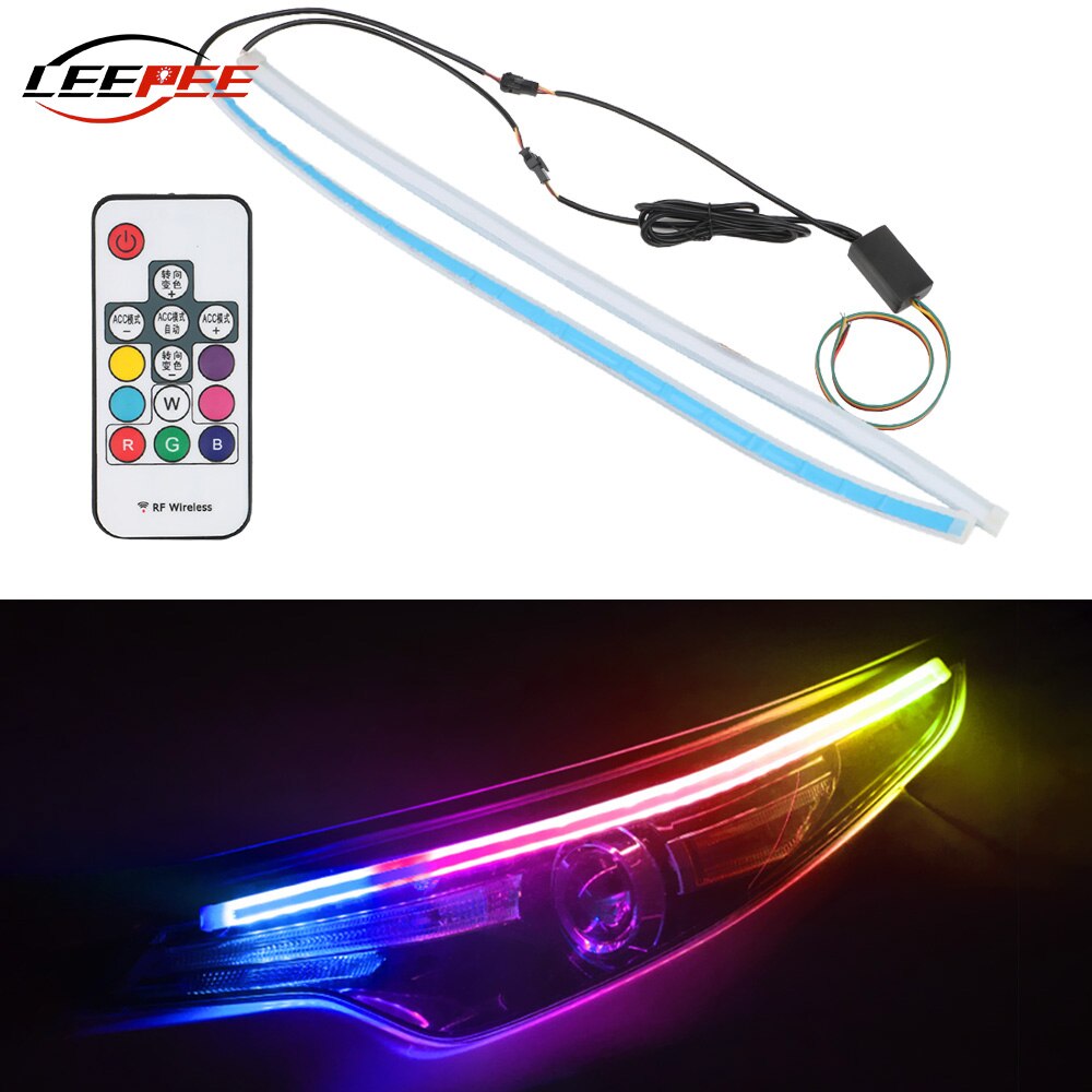 Leepee led richtingaanwijzers drl 2 stuks/set universele multicolor led lichtstrip auto rgb dagrijverlichting flexibel