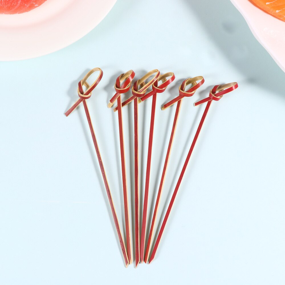 200 stuks 10.5cm wegwerp verdikking cocktailprikkers knoop bamboe fruit voorgerecht drank voedsel prikkers stokjes feestbenodigdheden (zwart): Rood