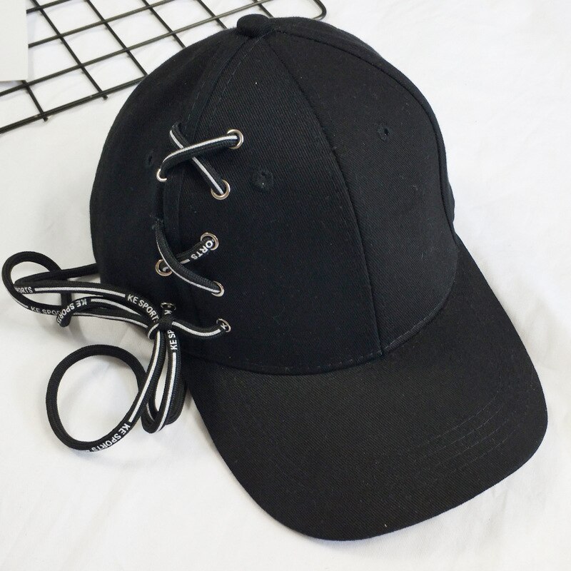 Gorra de béisbol con cordones de estilo hip hop para mujer, niña y hombre, de perfil bajo, negra, de ajuste flexible, clásica, deportiva y ajustable, lisa