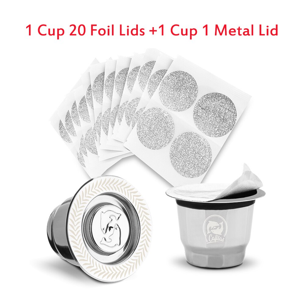 2 in 1Usage Nespresso Capsule Filter Refillable Crema Coffee Capsules Pods Compatible With Reusbale Lids Foils: 2 Cup 2 kinds Lid