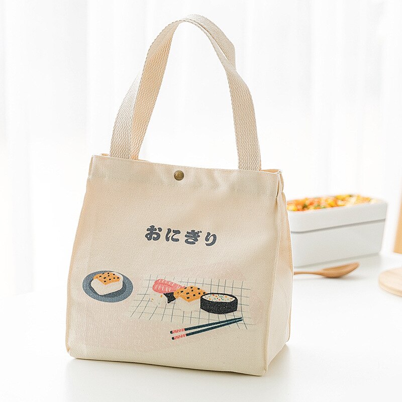 Japanse Lunch Tas Handig Draagbare Canvas Tas Grote Capaciteit Verdikte Thermische Isolatie Lunchbox Tas: Square-White