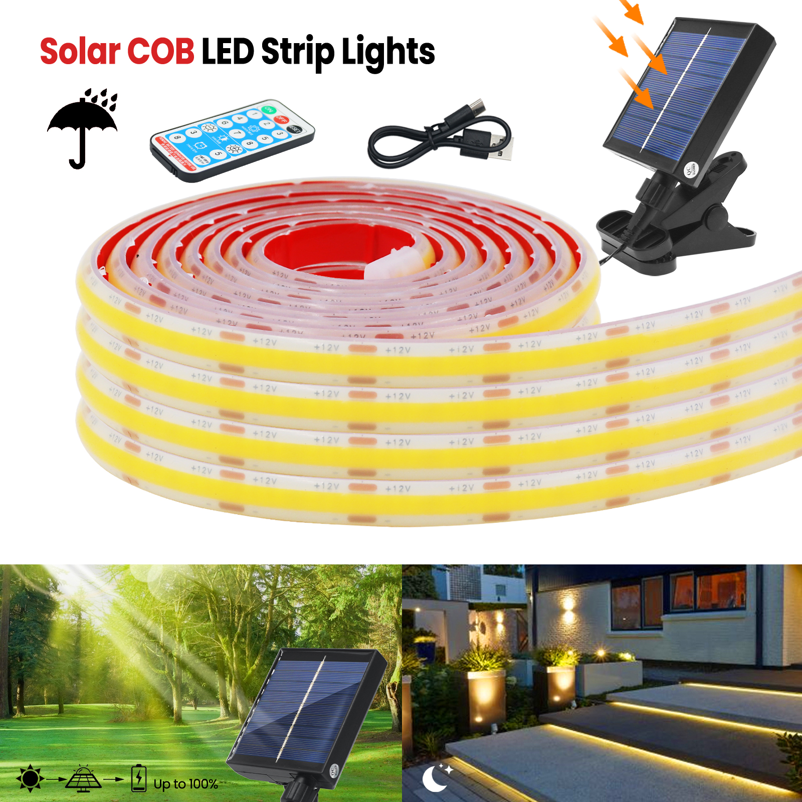 Bandes COB barre lumineuse LED solaire 12V 24V IP68 Tube en Silicone étanche ruban FOB ruban Flexible pour éclairage extérieur de piscine