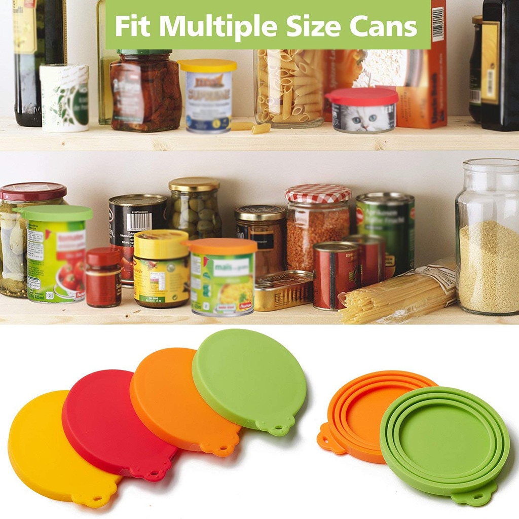 Can Lids Food Can Covers Universal Silicone Can Lids One Size 4Pack Can Caps Can Lid Dust Free Sealer Reusable Food Can Cover