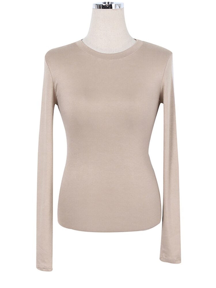 T-shirt koreansk stil smala t-shirts 2022 sexiga t-shirts bomull långärmade sommartröjor t-shirt femme khaki blå vit svart