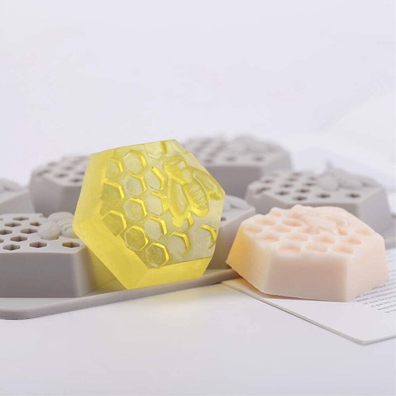 Moldes de jabón de abeja de 2/6 cavidades, 3D, hexágono, panal de abeja, moldes para Tartas, sartén para postre de colmena, dulces, galletas, magdalenas, moldes para hornear