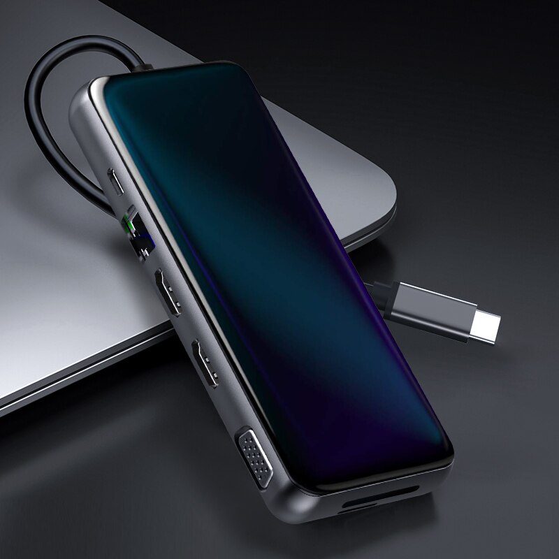 Estação de acoplamento/hub para laptops usando monitores duplos tipo c 11/12 em 1 para o portátil macbook com pd usb 3.0 hdmi mult interface