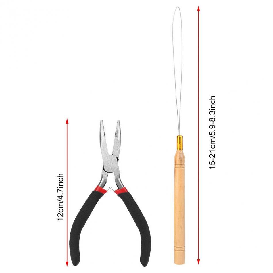 Kit de extensiones de cabello, Kit de herramientas de extensión de cabello, Micro anillos de cuentas de silicona, 2 ganchos de tracción y alicates, 500 Uds.