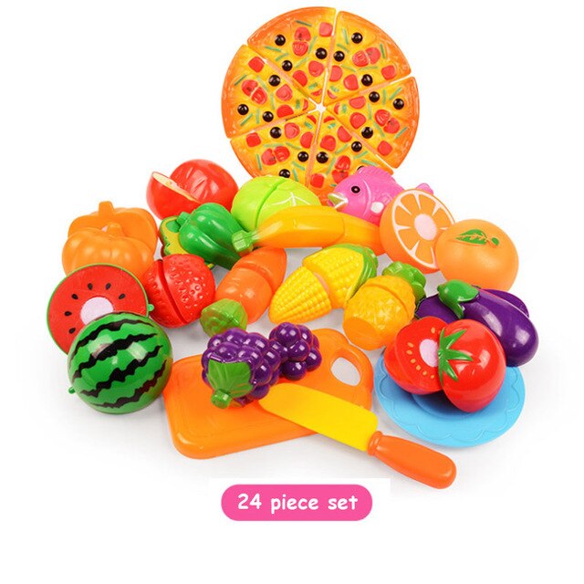 6pcs/20pcs/37pcs/set fruit toys Housekeeping Toys education toys for baby color random surwish plastic fruit vegetables cut toys: 24pcs