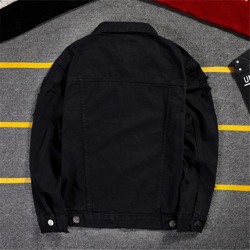 Men&#39;s pink denim jacket hip hop ripped streetwear leather