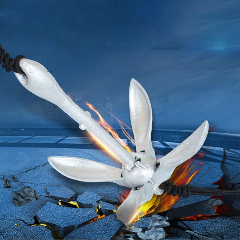 Inflatable Boat Rubber Boat Anchor 31Cm Galvanized 1.5Kg Foldable Carbon Steel Anchor With 20 Meters Of Rope