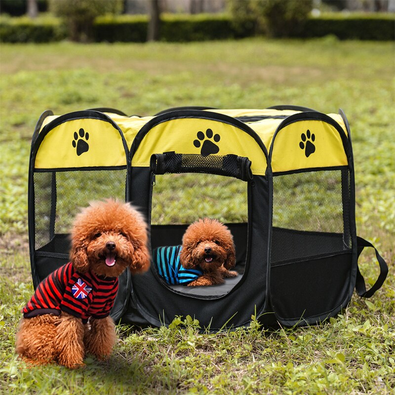 Portable Folding Pet Tent Dog House Outdoor Kennels For Small Large Dogs Foldable Playpen Indoor Puppy Cage Pet Dog Crate Room: yellow / M 91x91x58cm