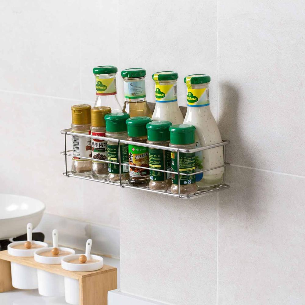 Luxury Stainless Steel Bathroom Wall Storage Shelf Shampoo Shower Organizer Kitchen Jar Condiment Bottles Storage Rack