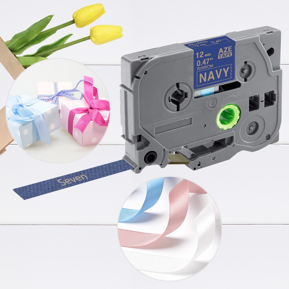 RE34 R231 Satijnen Lint 12Mm Label Tape Compatibel Voor Brother TZe-R231 TZe-RE34 TZE-RE31 TZE-RG34 P Touch Label Printer: Gold on Navy