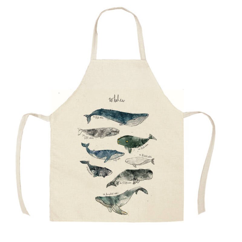 Linned dyr seris dinosaur haj kanin print køkkenforklæder unisex middag madlavning hagesmæk sjov pinafore rengøringsforklæde wqf 594: Wqf 59406 / 38 x 47cm