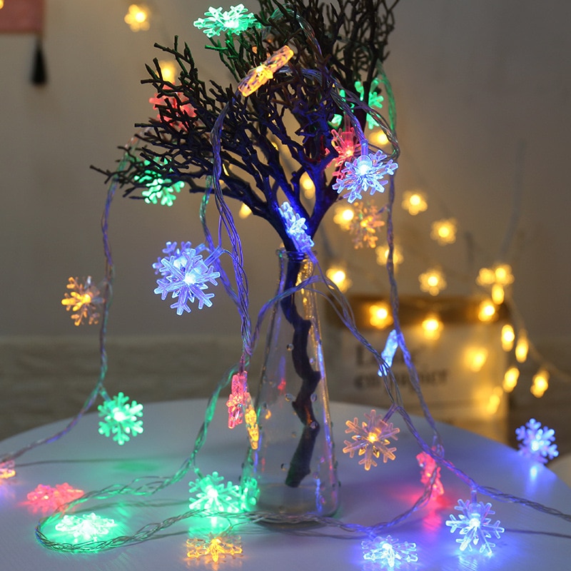 Merry Christmas 1.5M Colorful LED Snowflaker LED Garland String Lights Battery Powered Year Fairy Lights Garlands