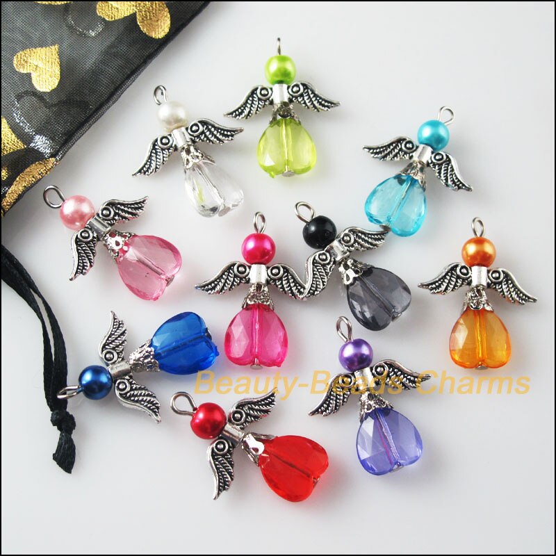 10Pcs Gemengde Dancing Angel Wings Hart Bedels Hangers 23x29mm