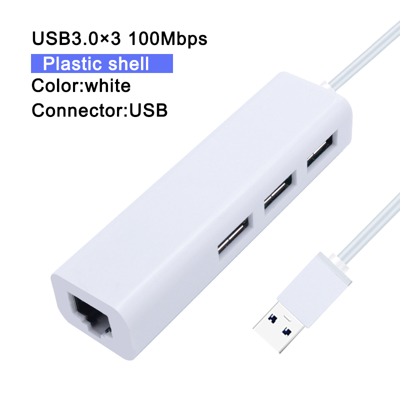 USB Hub 3.0 2.0 USB Ethernet RJ45 Hub100M/1000M Ethernet Adapter Multiple Expander Hub Network Card For Macbook Windows PC: White USB3.0 100M