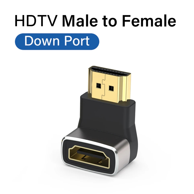 Mini adaptateur de câble de connecteur HDTV 2.1, 8K, 60HZ degrés, convertisseur mâle à femelle, Extension de câble HDTV pour TV, ordinateur portable, Monito PC: GRIS