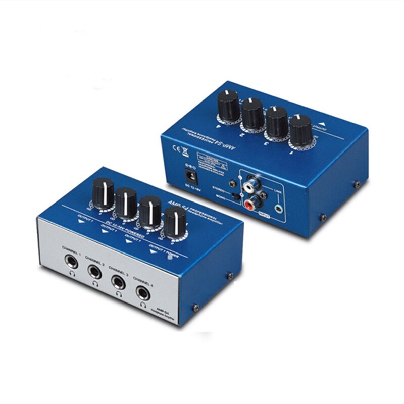 Ultra-Compact 4 Kanalen Mini Audio Stereo Hoofdtelefoon Versterker Met Power Adapter Blauw (Eu Plug)