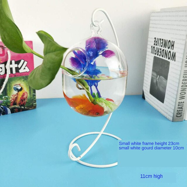 Desktop Hanging Glass Fish Tank Mini Aquatic Plants Vase Fish Tank Transparent Goldfish Tank Iron Support Aquarium: B1