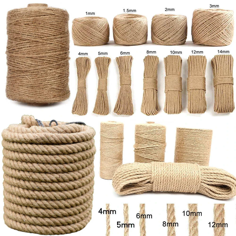 1-14Mm Natuurlijke Jute Twine Vintage Jute Touw Koord String Twine Jute Voor Diy Ambachten Cadeaupapier Tuinieren bruiloft Decor 2-100M