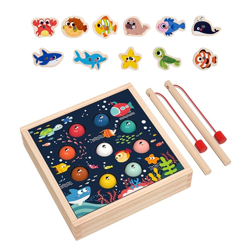 Montessoris Magnetic Wooden Fishing Game, Preschool Fine Motor Skill Learning Game Educational Fishing Toy for Kids: 3