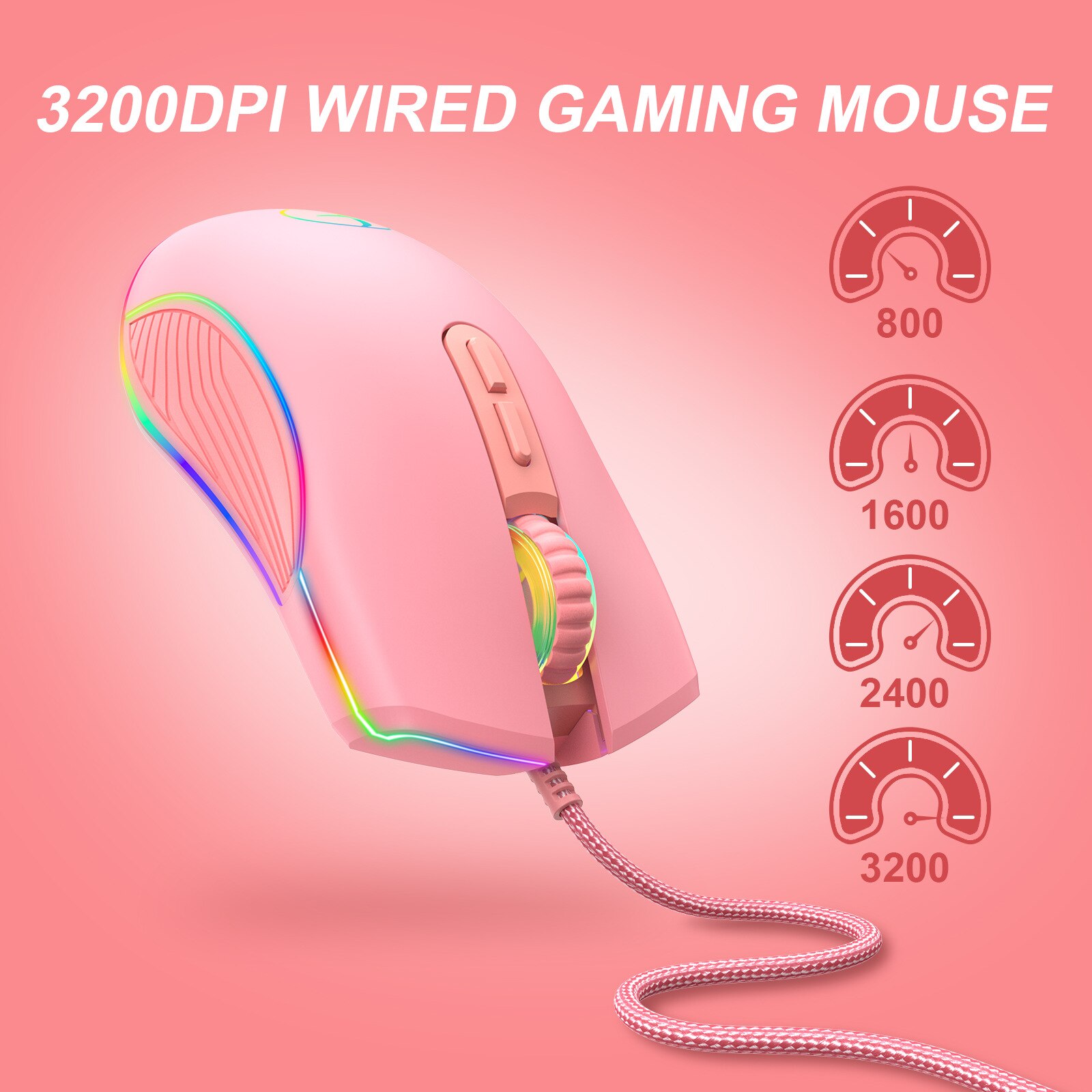 Pink Mouse Girl RGB Backlight Wired Mouse TYPE-C Gaming Mouse for PC Laptop Gaming