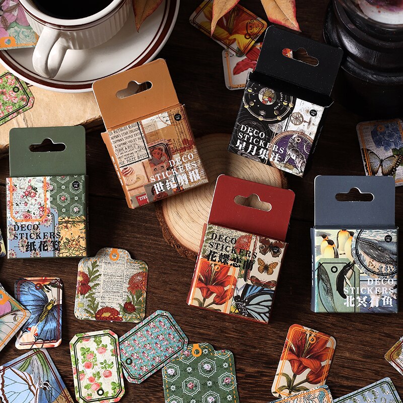 Papel adhesivo Vintage para decoración, pegatinas de colección Retro para planificadores de portátiles, álbum de recortes, taza, diario, cuaderno, 46 piezas