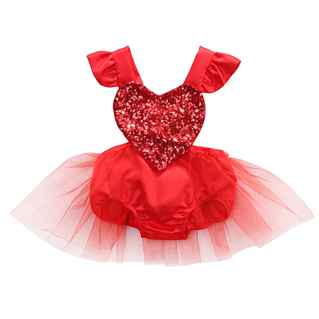 Baby Girl Sequins Heart Ruffles Tulle Romper Summer sleevelesss Jumpsuit Outfits Sunsuit US Stock