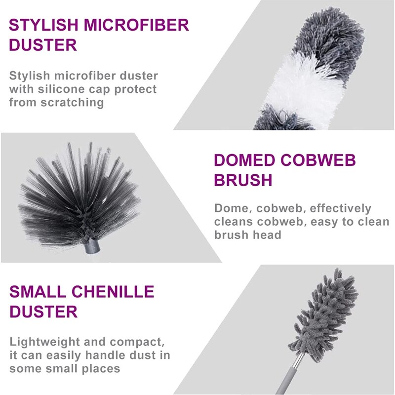 Microfiber Duster Kit for Cleaning, Reusable Bendable Washable Duster for Cobwebs,Ceiling Fan,Blinds,Furniture,Cars
