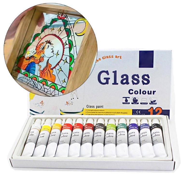 Conjunto de pintura acrílica de vidro profissional, 12 cores, 12ml, tubos de pintura de parede pintados à mão, pintura artista, pigmentos, desenho, tubos