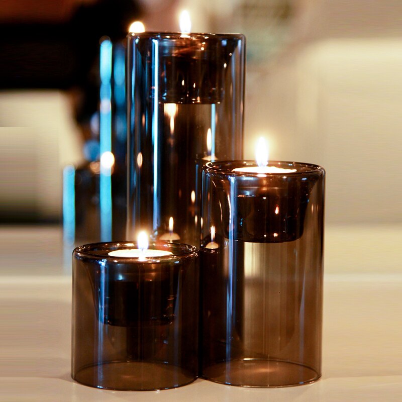 Zwart Transparant Kaarshouder Nordic Glas Romantische Moderne Kaarshouder Tafel Mesa Woondecoratie Kandelaar Candelabros