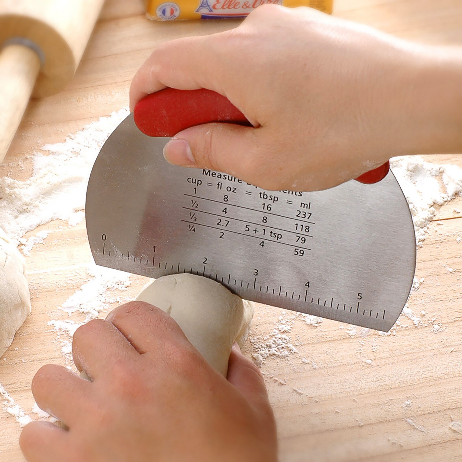 Kitchen Dough Scraper with Scale Stainless Steel Flour Dough Pizza Scraper Baking Utensils Pastry Spatula Baking Tools