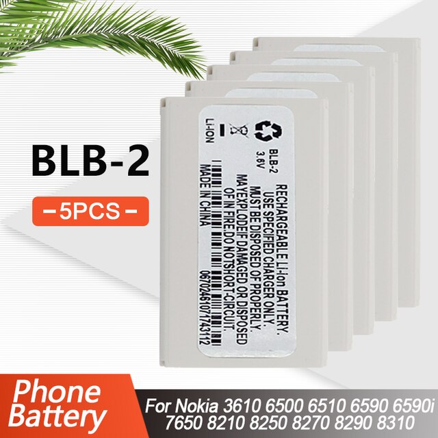 BLB-2 BLB2 BLB 2 Replacement Phone Battery For Nokia 8210 8250 8850 8910 8310 5210 6500 6590 6510 3610 8270 8910i 7650 6590i: 5PCS
