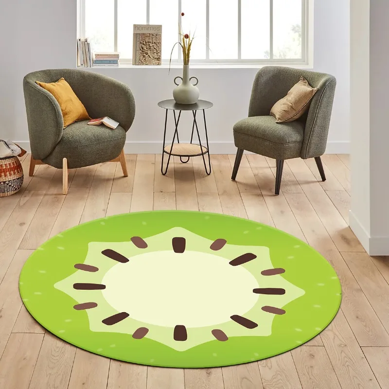 Alfombra redonda Kiwi, alfombra para sala de estar de frutas frescas, alfombra decorativa moderna y para sala de estar y dormitorio, alfombrilla para mecedora