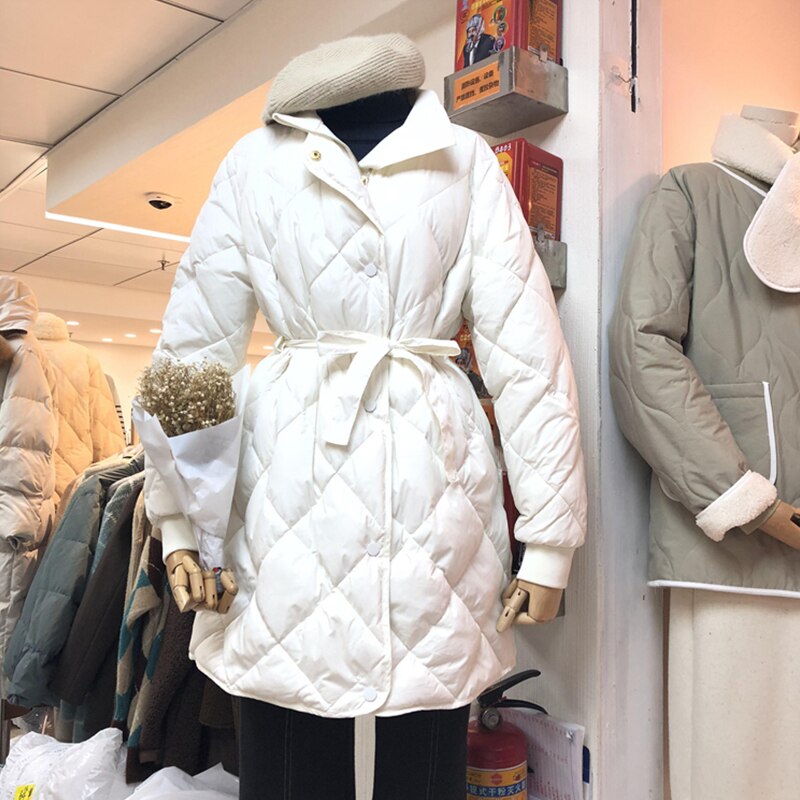 Fitaylor vinter ultralätt lång jacka kvinnor 90%  vita dunkappa smala dunjackor med snörning i midjan parkas varm snö ytterkläder