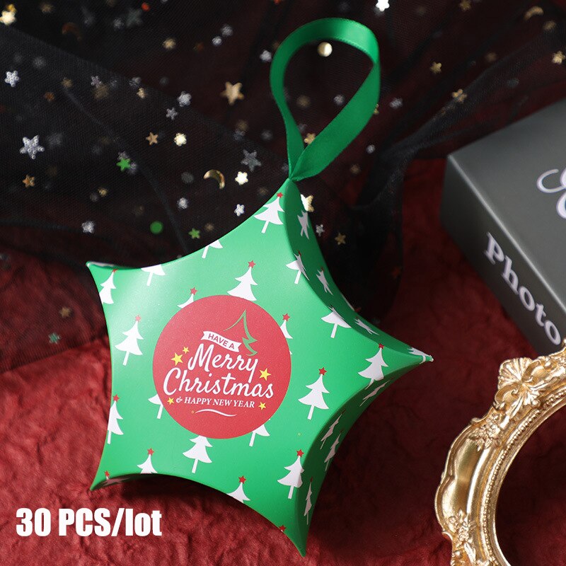Jul femuddig stjärna godislåda julförpackningspåse jultillbehör barn födelsedagsfavoriter låda förpackning papperspåsar: 30 st julgran